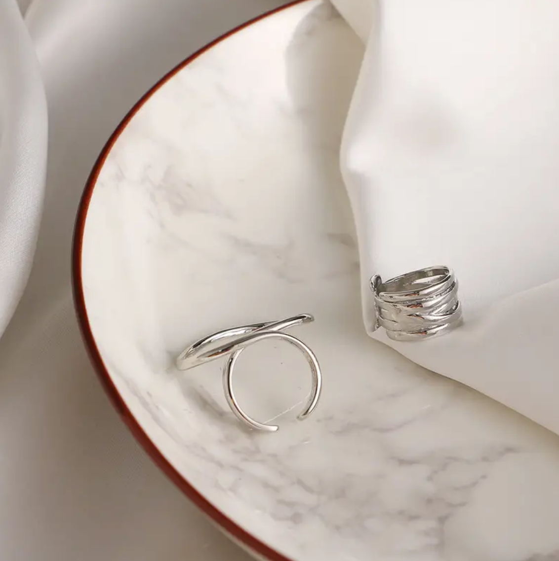 Silvery Geo Two Piece Ring