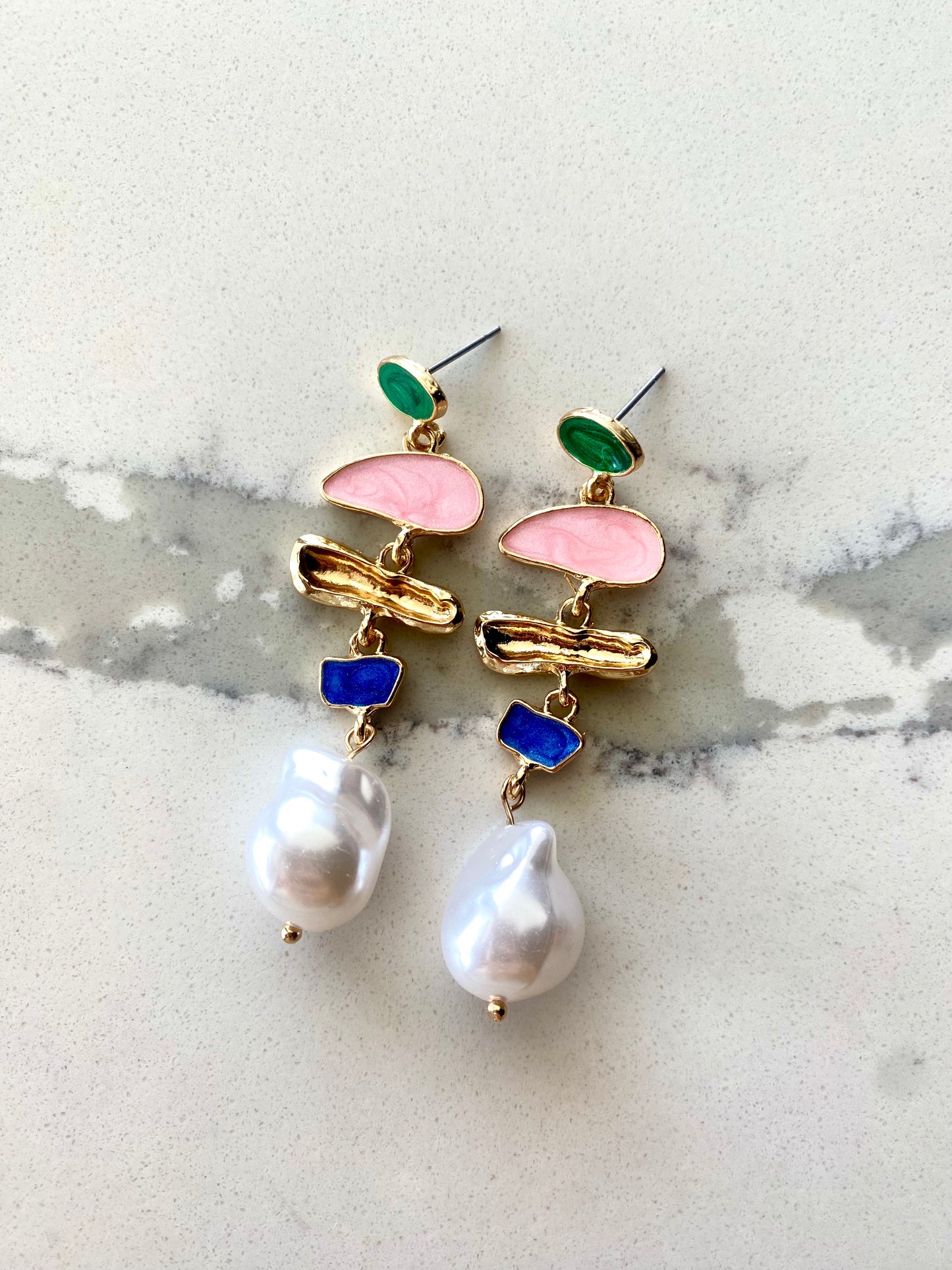 Multi Color Faux Pearl Drop Earrings