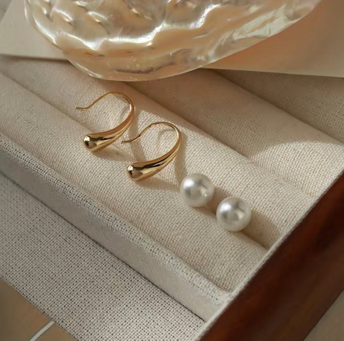 Golden Droplet Faux Pearl Earrings