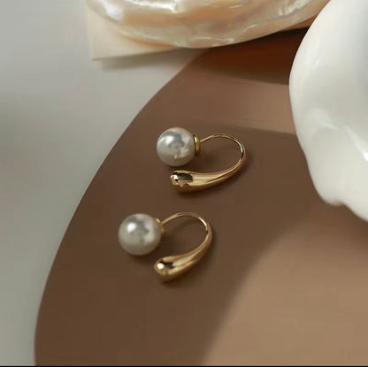 Golden Droplet Faux Pearl Earrings