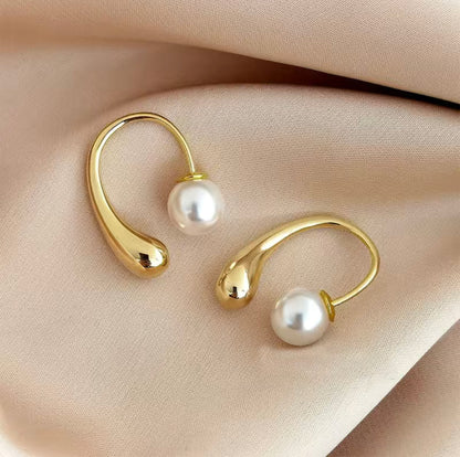 Golden Droplet Faux Pearl Earrings