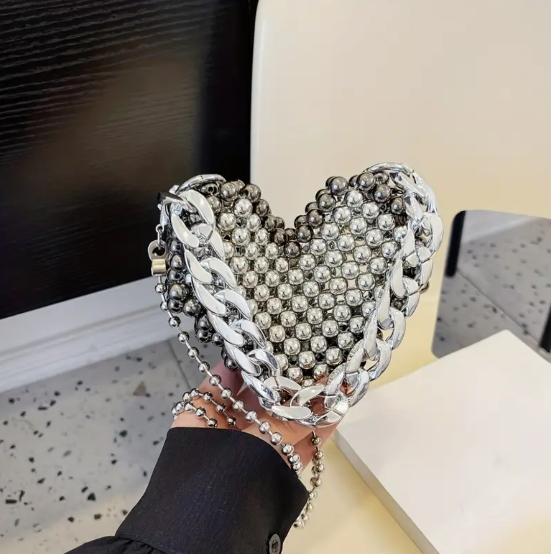 Silver Heart Chain Bag