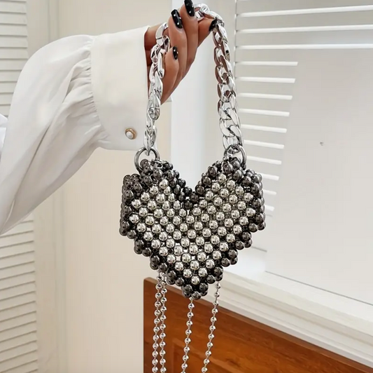 Silver Heart Chain Bag