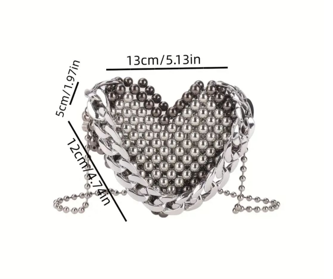 Silver Heart Chain Bag