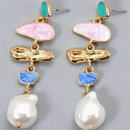 Multi Color Faux Pearl Drop Earrings