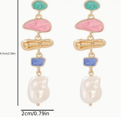 Multi Color Faux Pearl Drop Earrings