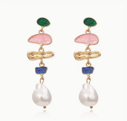 Multi Color Faux Pearl Drop Earrings