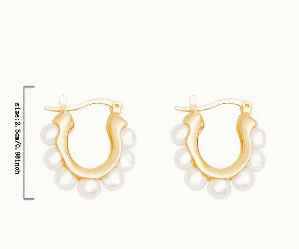 Faux Pearls Golden Hoop Earrings